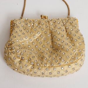 Vintage 1950s Walborg Gold Rhinestone Evening Bag with Rhinestone Kiss Closure